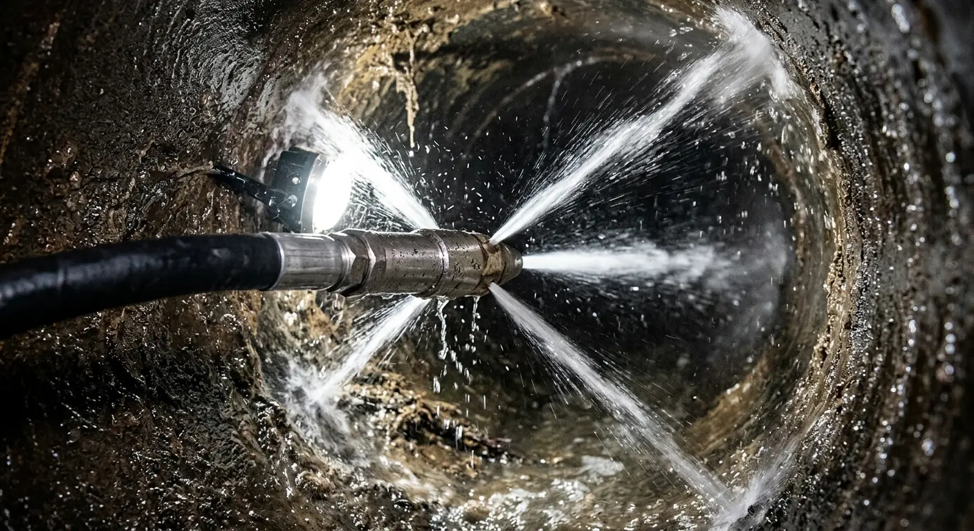 High-pressure hydro jetting nozzle cleaning sewer pipe for Storm Drain Cleaning in Old Bridge